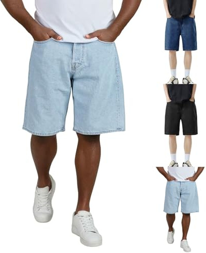 Pantalon Vaquero Corto Hombre Elásticos de Verano Shorts Anchos de Pierna Recta Jeans Cortos Baggy para Hombre
