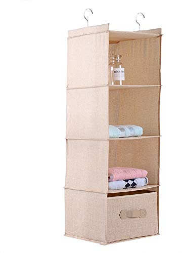 HUSHUI Hänggarderob Organizer Mjuk Slitstark Klädförvaringshållare 4 Hyllor med Låda för Sovrum Grå 84 * 29 * 29cm (Beige fyra lager med lådor)