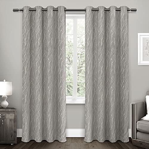 EXCLUSIVE HOME Forest Hill Woven Room Darkening Blackout Grommet Top Curtain Panel Pair, 52x96, Ash Grey