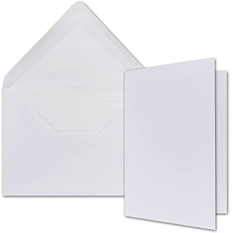 NEUSER Juego de 25 tarjetas dobles A5, incluye sobres forrados, tarjetas plegables con sobres, tarjetas plegables, color blanco brillante