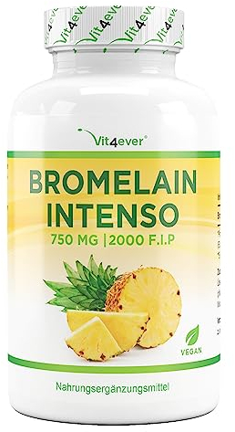 Bromelain Intenso - 750 mg (2000 F.I.P) - 120 magensaftresistente Kapseln - Natürlicher Ananas Extrakt - Laborgeprüft - Vegan - Hochdosiert