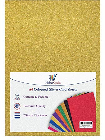 A4 Gold Glitter Paper - 250gsm Non-Shed Sparkle Craft Sheets - Acid Free Card for Making, Scrapbooking, Arts & Crafts (5 Sheets)