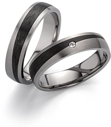 Schmuck Depot Partnerringe & Eheringe aus Titan und Carbon mit Diamant (0,015 ct W/SI) – Paar Verlobungsringe/Hochzeitsringe/Freundschaftsringe inkl. Gravur & Etui | Modell 3848