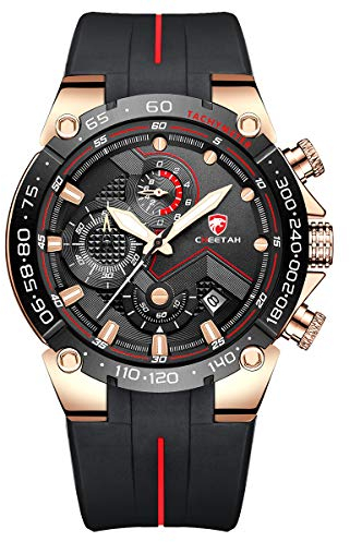 Affute Orologio da uomo cronografo sportivo impermeabile con cinturino in silicone, data, orologio da polso al quarzo luminoso - Oro rosa nero