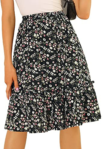Allegra K Femme Jupe Longueur Genou Imprimé Fleuri Volants Superposée