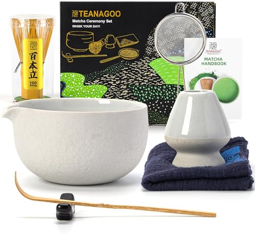 TEANAGOO 7 Pcs Matcha Set Lt.Grey, Matcha Kit for Ceremony, Matcha Tea Set for Making Breakfast/Latte, Matcha Whisk Set and Bowl with All Accessories, Gift for Matcha Lover/Friend/Family