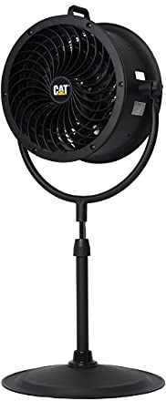CAT fans - 14”-Blade High-Velocity Pedestal Drum Fan Industrial Grade (Black, 4-in-1): 2,300 CFM, 4-Speed, 360 Degree Adjustable Tilt, Dual Ball Bearing Motor with Die-Cast Cover (HVPD-14AC-BLK)