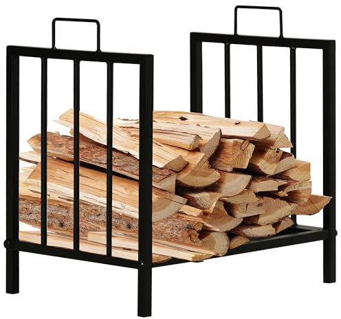 Outsunny Metal Firewood Log Holder Indoor Outdoor Firewood Rack Fireplace Wood Storage Shelf w/Handles, Rust-Resistant, Black, 39L x 32.5W x 46Hcm