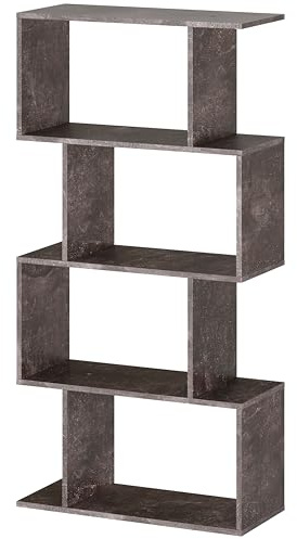 RICOO Standregal 4 Regalböden WM074-BG Raumteiler Regal schmal betongrau 140×70×30 cm Bücherregal Holzregal Wand Würfelregal Büroregal klein Regale & Ablagen Bookshelf Wandregal Holz
