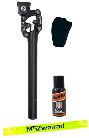 Suntour Federsattelstütze SP12/25-NCX Durchmesser 27,2mm/30,9mm/31,6mm, Länge 350mm,Gewicht 65-95kg, 95-120kg Parallelogramm inklusive Brunox Deo und MSZweirad Reflexband (65-95 kg, ø 31,6 mm)