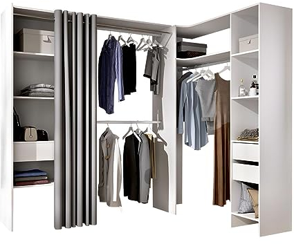 Vente-unique-Eckkleiderschrank Kleiderschranksystem - B. 164/214 cm - Weiß & Grau - GONTRAN