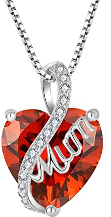 YL Maman Collier Cœur Pendentif Argent 925 taillé Janvier Pierres de Naissance Grenat Bijoux pour Femme