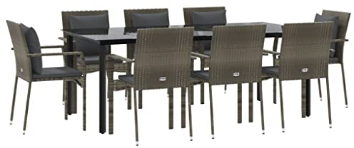 vidaXL Garten Essgruppe 9-TLG., Gartenmöbel Set mit Kissen, Gartengarnitur Tisch 8 Stühle, Sitzgruppe Gartenset Modulares Design, Schwarz Grau Poly Rattan