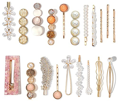 Mehayi, 20 fermagli per capelli in resina acrilica e perle, forcine per capelli in coccodrillo marmo, forcine con cristalli glitterati, accessori per capelli dorati, regalo per donne e ragazze