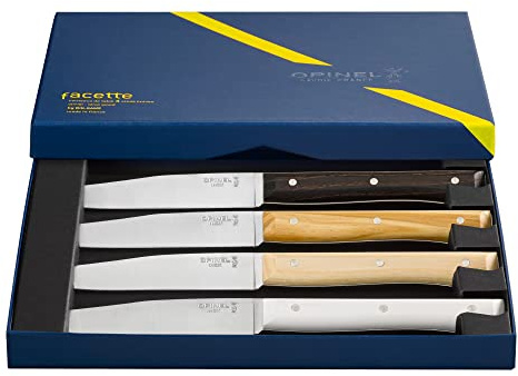Opinel Facette Mix Ash, Olive, Dark Ash, VittEr Table Knife Set, 4 Pieces, Made of Stainless MA5 Steel, 254649