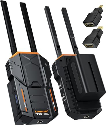 Drahtloses Videoübertragungs Set 200M, Lemorele 5G 1080P HDMI Wireless Video Transmitter and Receiver mit HDMI Loopout und IR für Live Stream, Filmemachen und Fotografie,2 * 4400 mAh Battery Included