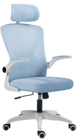 Panana Office Chair Flip-up Armrest Managerial Desk Chair Mesh Back Gas Lift Swivel Chair (High Back Blue)