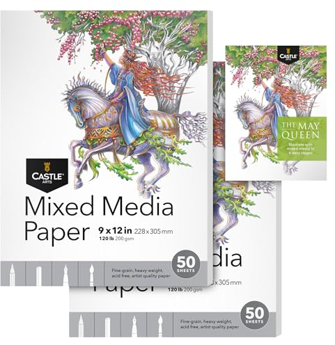 Castle Art Supplies Zeichenpapier für verschiedene Medien 9 x 12 Zoll|2er-Pack|50 Blatt pro Block (200 g/m2) feinkörniges, dickes Skizzenpapier|Kreative Freiheit für Mischtechniken (9x12, 2er-Pack)