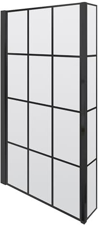 Balterley Mampara de ducha de baño en forma de L de 795 x 1430 mm, mamparas de ducha con marco cuadrado para bañeras, panel de retorno fijo, pantalla de seguridad endurecida de 6 mm, pantallas