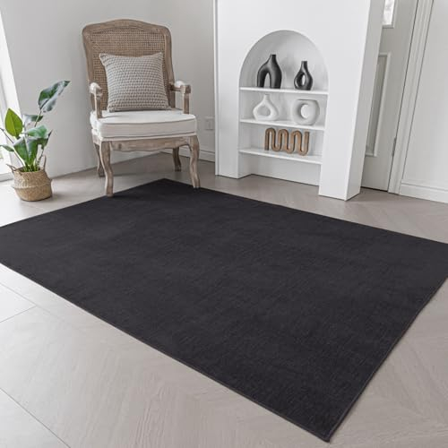 Evitany Kurzflor Teppich Wohnzimmer, Pflegeleicht Waschbar und rutschfest Anti-Rutsch Schlafzimmer Teppiche, Kinderzimmer, Lounge, Küchenteppich (Schwarz/120x160cm)