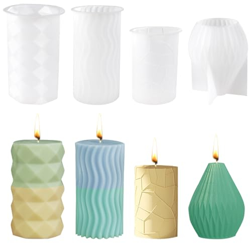 4 Stück Kerzenformen zum Gießen, DIY Silikonformen Kerzenform, Kerzen Formen Silikon Gießformen, Kerzen Selber Machen Set Formen für Duftkerzen, Handwerk Ornamente, Kerzengießform für Muttertag