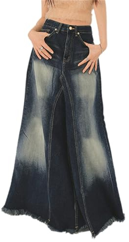 tinetill Gonna di Jeans Gonna Estiva da Donna Gonne A-Line Casual Gonna di Jeans in Denim Blu Gonna Lunga A-Line Gonna di Jeans Lunga Gonna di Jeans a Vita Alta Stretch