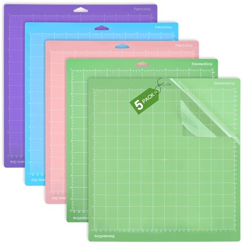 LEAZZLE 5 Pezzi 12 x 12 Tappetino da Taglio per Cricut Maker 3/Explore 3/Air/Air 2, Tappetino da Taglio con Film Antipolvere Trasparente, 30,5 x 30,5 CM (StandardGrip/LightGrip/StrongGrip/FabricGrip)