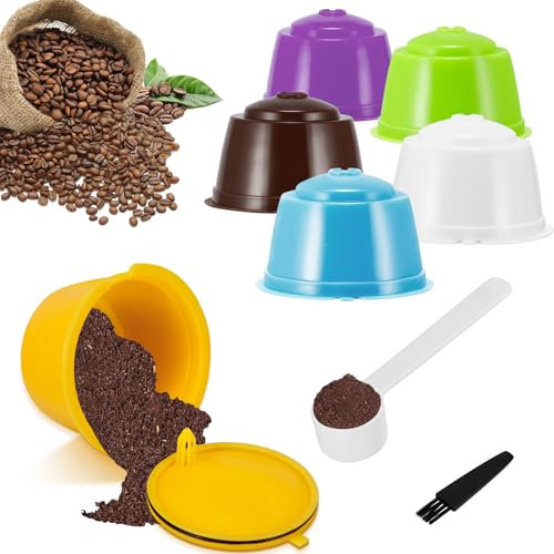 6 Pack Cápsulas Dolce Gusto Recargables, Filtros de Café Recargables, Capsulas Reutilizables Para Cafetera Compatibles con Cápsulas Dolce Gusto,Con1 Cepillo y 1 Cuchara(textura suave)