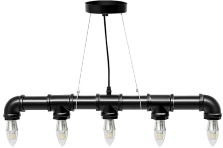 UHDUIG Retro Wasserrohrförmige Pendelleuchte Rohr Hängelampe Vintage Metall Pendelleuchte Einstellbare Höhe Wandschalter E26 Glühbirnen für Bar Dekoration, Küchen