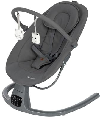 Bebeconfort Melilo Babyschaukel, Automatische Bewegungserkennung, Verstellbare Rückenlehne,0-6 Monaten, 12 beruhigenden Liedern und 5 Naturgeräuschen, 5-Punkt-Gurt, Mineral Graphite