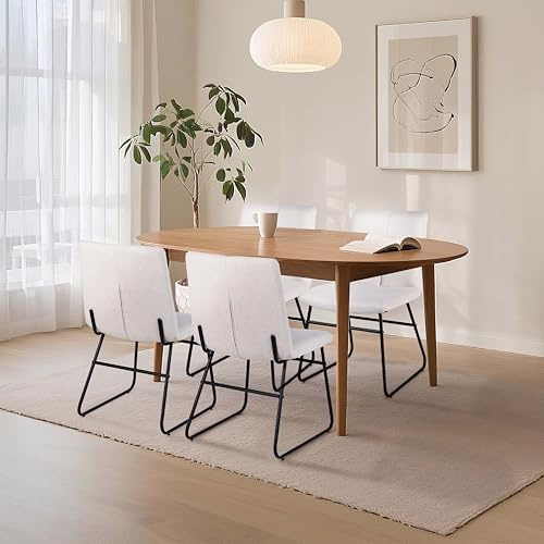 Flysky Dining chairs Set of 4, Linen Kitchen Chair Livingroom chair Dining table chairs with Backrest and Metal legs, Comfortable Upholstered Chair for Diningroom Livingroom and Kitchen, Beige