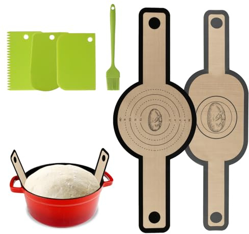 2 tappetini da forno in silicone per forno olandese, per forno olandese, con 1 tappetino per il pane, riutilizzabile, tappetino per impasto, manico lungo e 3 spatole, 1 pennello