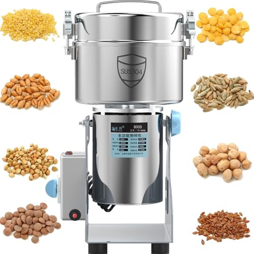 JIADUOFU Molino eléctrico Grano 1500-4500 g, para Especias, Acero Inoxidable, con protección contra sobrecargas y Temporizador 5 Minutos, para Especias secas, Hierbas, Frutos Secos y café. 1500g