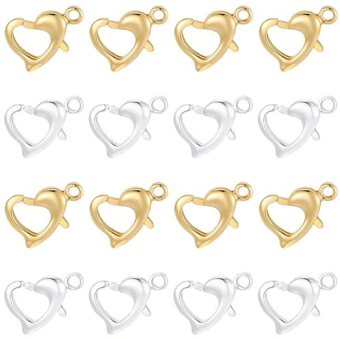 Beebeecraft 20 pz 2 colori A Forma di Cuore Fermagli A Moschettone Piccoli In Ottone Placcato Oro 18K e Argento Sterling Connettori per La Creazione di Gioielli Collane Bracciali Artigianato Fai Da