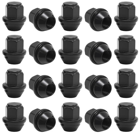 Ollanoos 20 stycken M12 x 1,5 x 32 60° koniska hjulmuttrar svart, ersättning för Ford Focus 2012–2018, ersättning för Ford Escape 2001–2019, ersättning för Ford Fusion 2006–2019