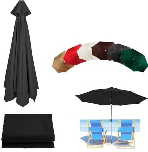 9ft Market Umbrella Canopy, Fade Resistant Yard Table Parasol Replacement Cloth, Waterproof Outdoor Umbrella Top Cover for Gazebo Beach Patio(Black, 300cm(10ft))