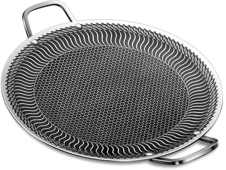 Portable Korean BBQ Grill Pan with Bag- Portable 13.4 IN Non-Stick Stainless Steel Baking Tray Korean Grill Pan - Honeycomb layer Round Stove Top Grill for Indoor Outdoor (Binaural-1)