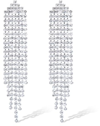 Boucles D'oreilles Strass, LucBuy Boucles D'oreilles Pendantes à Pampilles Argentées pour Femme, Bijoux Tendance, Légers et Ornés de Cristaux pour Mariage, Bal de Promo et Soirée