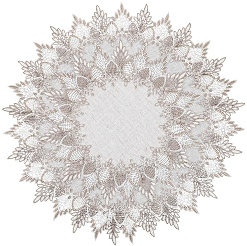2 Stück Tischdecke Rund Leinen, 40cm, 60cm, Tischdecken Runde, Deckchen Für Kommode, Beige Tischdecke Mit Spitzenbesatz, Weihnachtsdeckchen Rund for Zuhause, Couchtischdekoration, Küche, Esszimmer