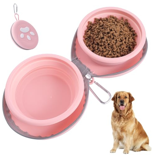 Ciotole da viaggio per cani pieghevoli 2 in 1 in silicone con custodia con cerniera, motivo zampe, ciotola pieghevole per animali domestici, ciotola per acqua per viaggi, campeggio, escursionismo