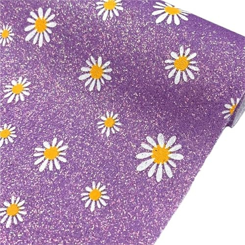 PU Läder Glitter Daisy Floral Tyg | Flerfärgad DIY-örhängetillverkning i flera storlekar(Purple,20cmx30cm)