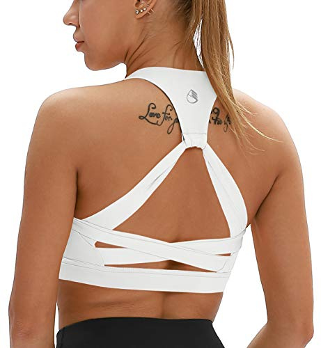 icyzone Sujetador de Yoga de Espalda Abierta Aros con Almohadillas Extraíble Ejercicio Fitness Ropa -S-Blanco