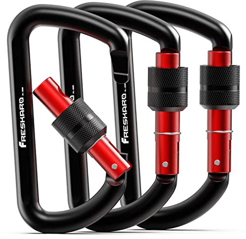 FresKaro Karabinerhaken Schwarz, Karabina Schraubverschluss, Carabiner Schlüsselanhänger, Schraubkarabiner, Schloss, 12kN-1224kg, Aluminium, Ultraleicht, Belastbar, für Schlüssel, Hundeleine, 3 Stück