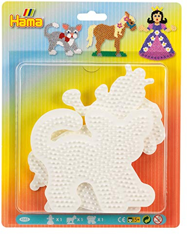 Hama Perlen 4585 Große Stiftplatten 3er Set für Midi Bügelperlen mit Durchmesser 5 mm, Motive Prinzessin, Pferd und Katze in weiß, Bastelspaß für Groß und Klein