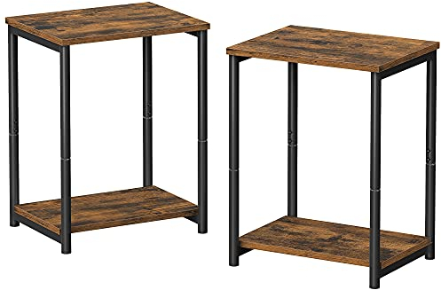 VASAGLE Set of 2 Side Tables, 2-Tier Sofa Side Tables, Bedside Tables with Steel Frames, for Living Room, Bedroom, Home Office, Industrial Style, Rustic Brown and Black LET272B01