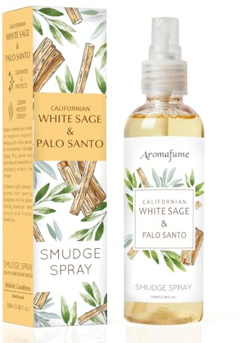 White Sage & Palo Santo Smudge Spray by Aromafume | 100ml/3.3 oz | Sage Spray for Cleansing Negative Energy & Protection | Non-Toxic | Room Spray for Spiritual Cleansing, Smokeless Sage Smudging
