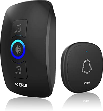 Sonnette sans Fil KERUI | Étanche Sonnette de Porte 300m | Extérieur IP66 Carillon avec 36 Mélodies au 4 Niveaux Volumes,Kit de Carillon et Récepteur Enfichables pour Maison,Villa,Classe,Hôpital,Hôtel