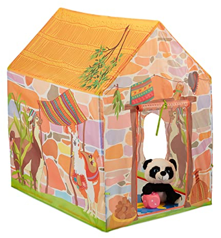 Relaxdays Spielzelt Lama, Ethno-Muster, Kinderzelt Südamerika, drinnen & draußen, Krabbelzelt, HBT: 103x74x96 cm, bunt, Orange, Weiß, Grün