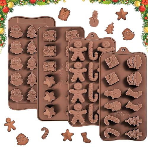 4 Piezas De Moldes NavideñOs De Chocolate, Moldes De Praliné, Moldes De Silicona Para Caramelos, Moldes NavideñOs De Silicona 3D Para Chocolates, Caramelos