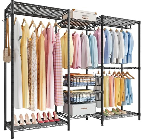 Uptyia Perchero Metálico de 4 Niveles con Estantes, Riel para Ropa